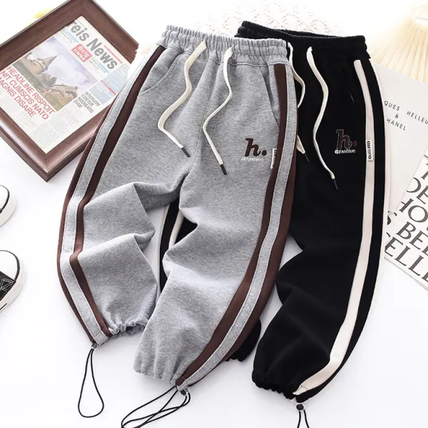 【2Y-15Y】Boys Casual Letter Embroidered Striped Webbing Design Sweatpants - Popopieshop.com 