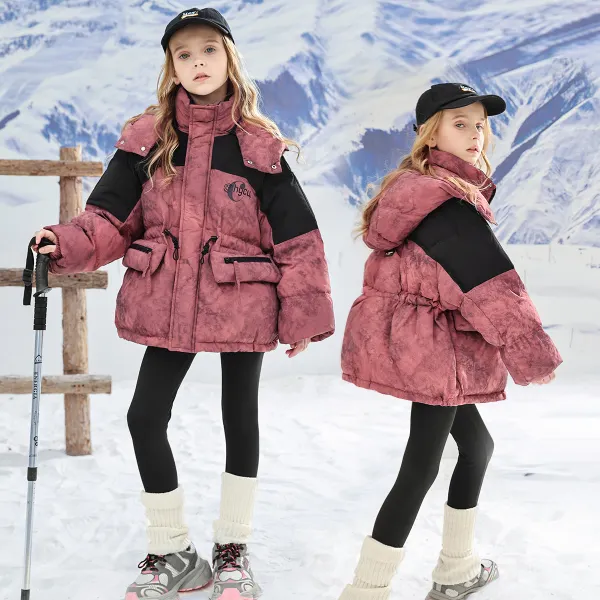 【4Y-15Y】Girls Fashionable Color Block Patchwork Padded Hooded Down Quilted Jacket - Popopieshop.com 