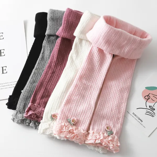 【6M-3Y】Baby Girl Sweet Floral And Lace Ruffle Design Leggings - Popopieshop.com 