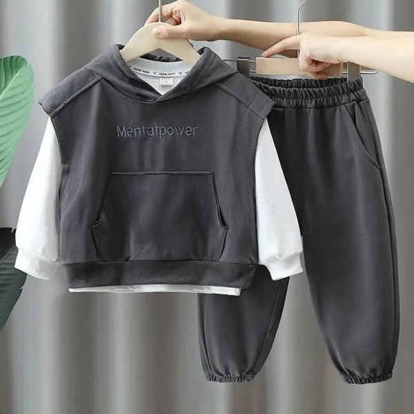 【18M-8Y】3-piece Boys Stylish Sweatshirt And Hooded Vest And Sweatpants Set - Popopieshop.com 