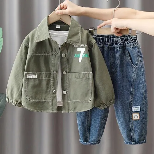 【18M-8Y】2-piece Boys Stylish Letter Print Shirt And Jeans Set (T-shirt Not Included) - Popopieshop.com 