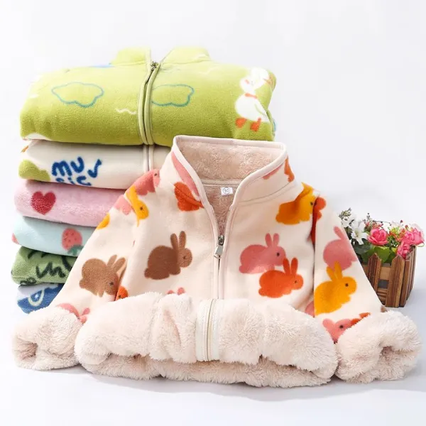 【18M-10Y】Kids Cute Cartoon Printed Flannel Jacket - Popopieshop.com 