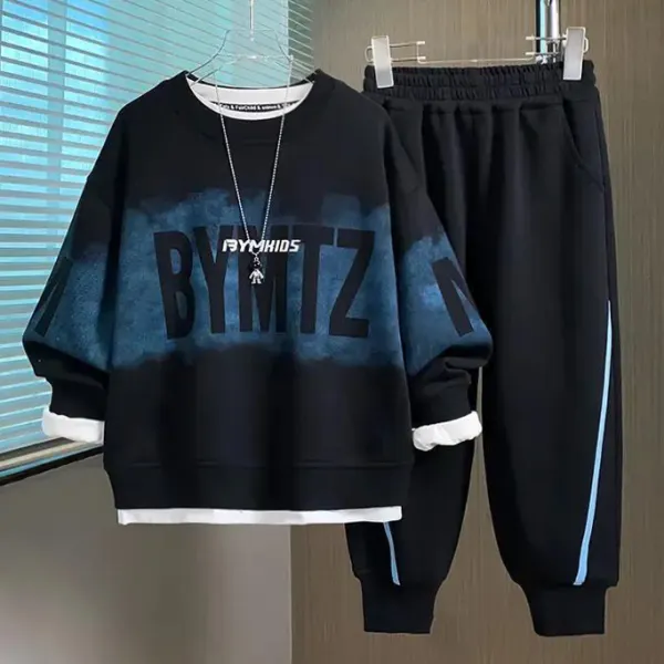 【4Y-15Y】2-piece Boys Casual Letter Print Sweatshirt And Sweatpants Set - Popopieshop.com 