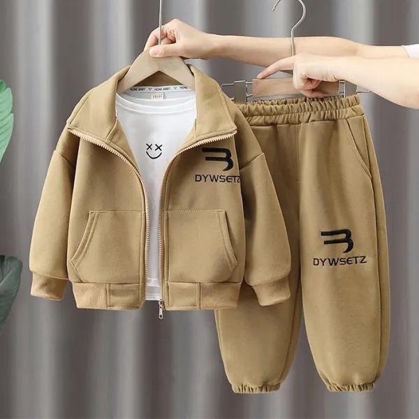 【18M-8Y】2-piece Boys Casual Letter Print Sweatshirt Cardigan And Sweatpants Set (T-shirt Not Included) - Popopieshop.com 