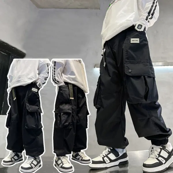 【4Y-15Y】Boys Casual Stylish Black Cargo Pants - Popopieshop.com 