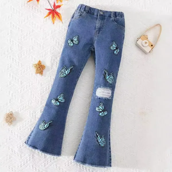 【4Y-12Y】Girls Butterfly Print Jeans - Popopieshop.com 