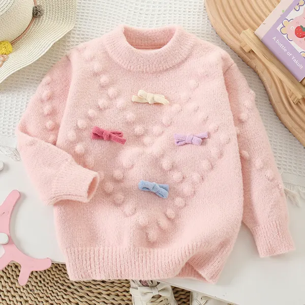 【3Y-10Y】Girls Bow Round Neck Long Sleeve Sweater - Popopieshop.com 