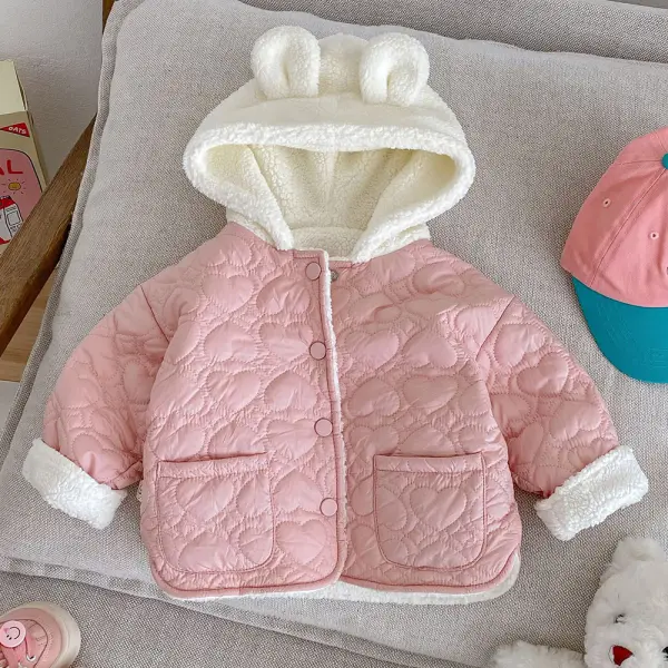 【6M-5Y】Girl Cute Heart-shaped Quilted Plus Velvet Keep Warm Hooded Coat - Popopieshop.com 