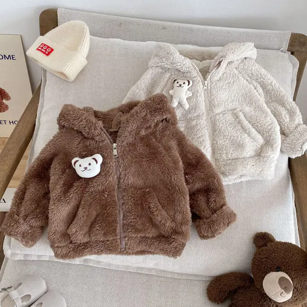 【6M-5Y】Unisex Cute Flannel Keep Warm Hooded Jacket - Popopieshop.com 