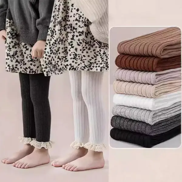 【6M-4Y】Girls Sweet Cotton Solid Color High Elastic Ruffle Leggings - Popopieshop.com 