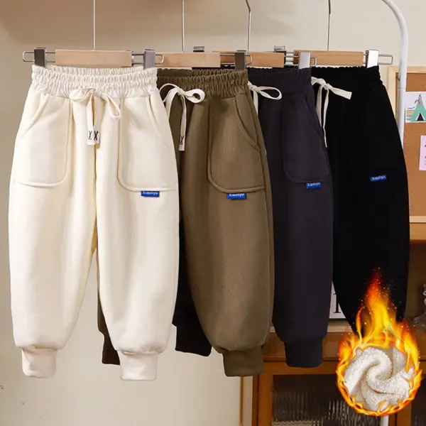 【18M-12Y】Boys Solid Color Fleece Keep Warm Casual Pants - Popopieshop.com 