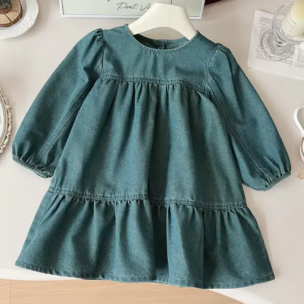 【18M-8Y】Girls Denim Long Sleeve Dress - Popopieshop.com 