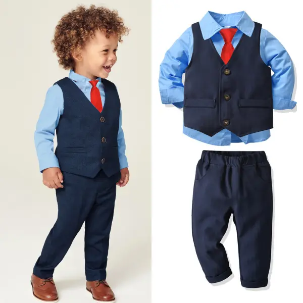 【18M-8Y】4-piece Boys Stylish Shirt And Vest And Pants And Tie Set - Popopieshop.com 