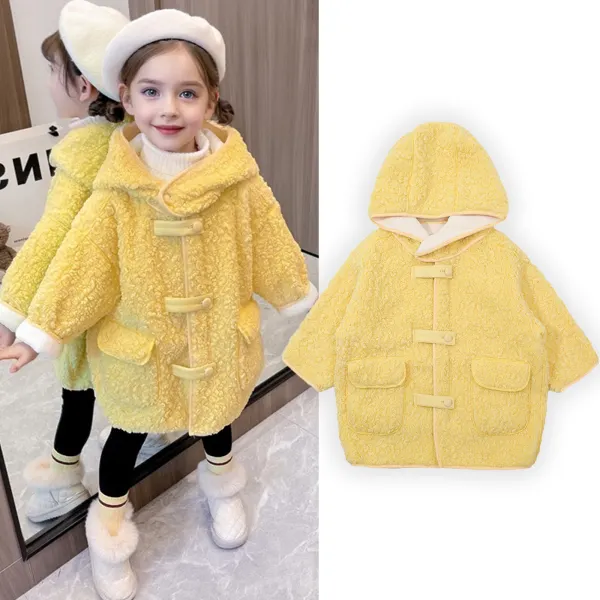 【18M-8Y】Girls Cute Yellow Lamb Fleece Keep Warm Hooded Coat - Popopieshop.com 