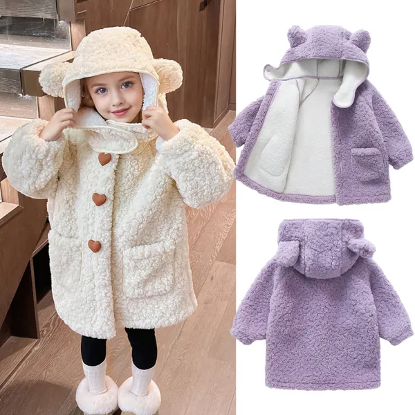 【18M-8Y】Girls Cute Lamb Fleece Keep Warm Hooded Coat - Popopieshop.com 