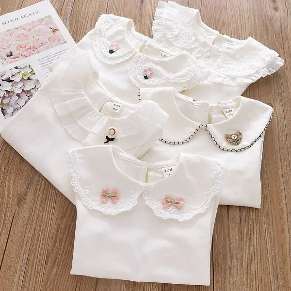 【12M-8Y】Girls Sweet Cotton Ruffle Doll Collar Long Sleeve T-shirt - Popopieshop.com 