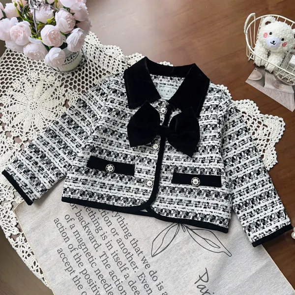 【18M-8Y】Girls Elegant Black And White Tweed Jacket - Popopieshop.com 