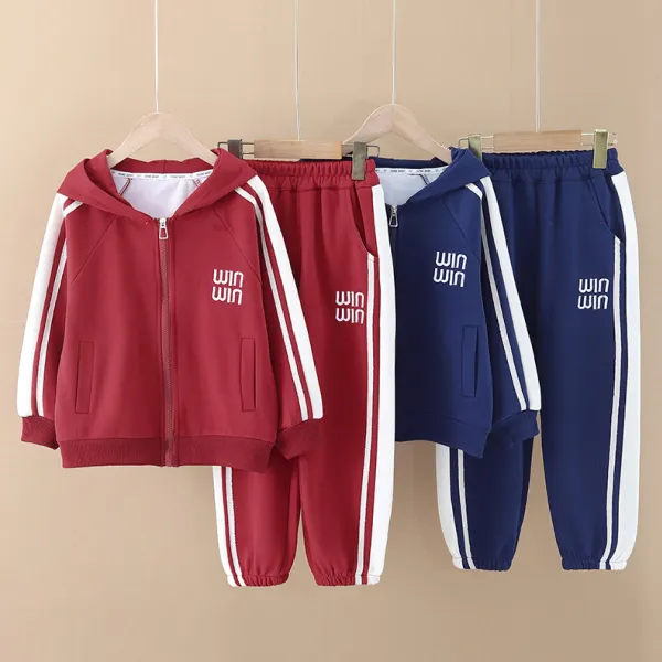 【4Y-15Y】2-piece Kids Casual Letter Print Hooded Sweatshirt And Sweatpants Set - Popopieshop.com 