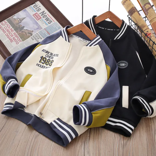 【4Y-15Y】Boys Casual Colorblock Patchwork Baseball Cardigan - Popopieshop.com 