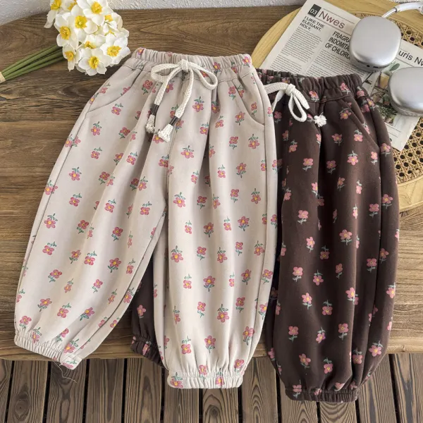 【18M-6Y】Girls Sweet Cotton Floral Print Casual Pants - Popopieshop.com 