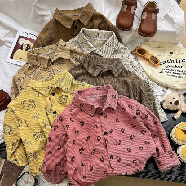 【12M-10Y】Boys Cute Corduroy Cartoon Print Long Sleeve Shirt - Popopieshop.chimpone.com 