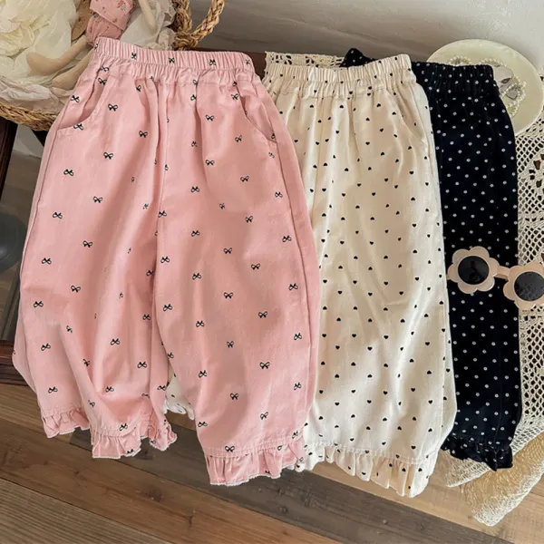 【18M-8Y】Girls Sweet Bowknot Polka Dot Print Wide Leg Pants - Popopieshop.com 