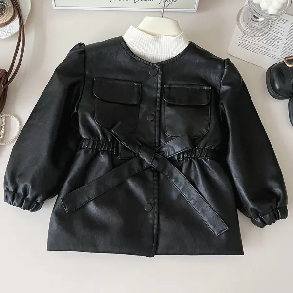 【18M-8Y】Girls Black PU Leather Jacket - Popopieshop.com 