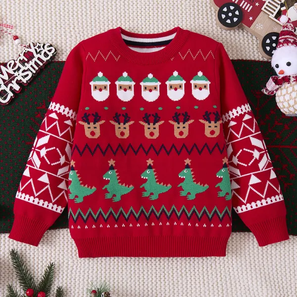 【3Y-10Y】Unisex Kids Red Christmas Pattern Round Neck Long Sleeve Sweater Only $22.99 - Popopieshop.com 