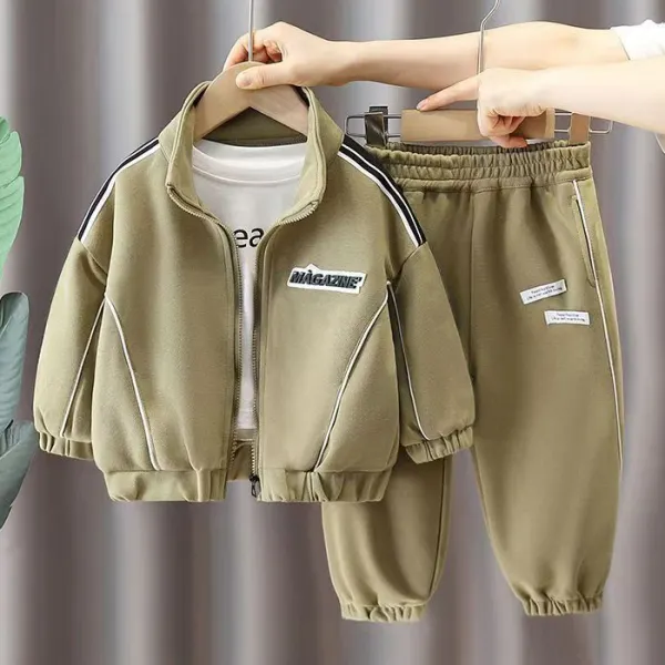 【18M-8Y】2-piece Boys Casual Letter Print Sweatshirt Cardigan And Sweatpants Set (T-shirt Not Included) - Popopieshop.com 