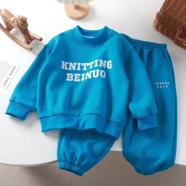 【12M-10Y】2-piece Unisex Casual Cotton Letter Print Round Neck Sweatshirt And Pants Set - Popopieshop.com 