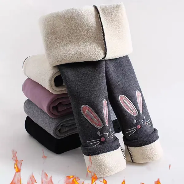 【12M-8Y】Girls Cute Plus Velvet Keep Warm Rabbit Embroidered Leggings - Popopieshop.com 