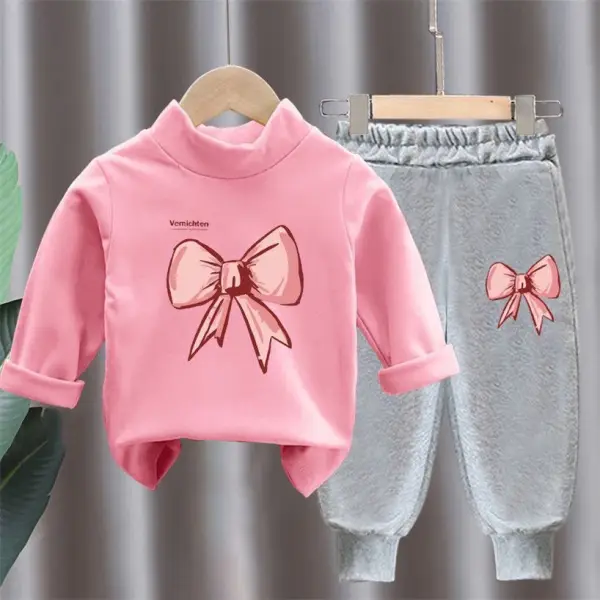 【18M-8Y】2-piece Girls Bow Print Long Sleeve Shirt And Sweatpants Set - Popopieshop.com 