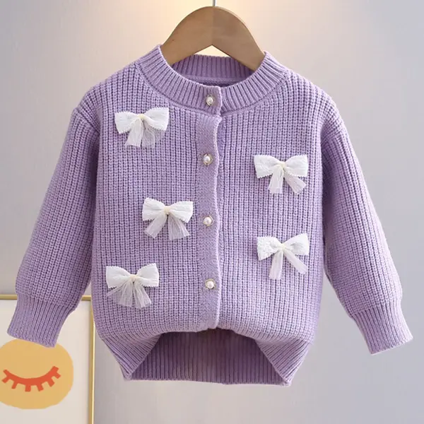 【18M-6Y】Girls Bow Long Sleeve Sweater Cardigan - Popopieshop.com 