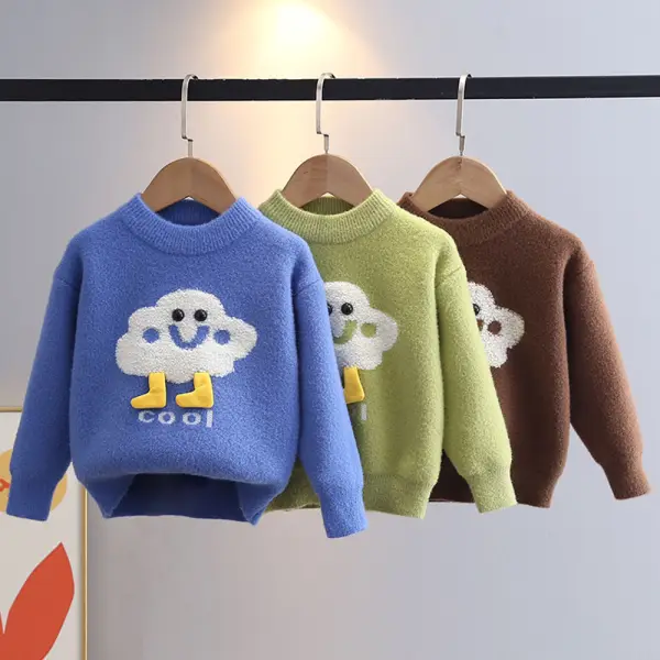 【18M-6Y】Boys Cloud Pattern Round Neck Long Sleeve Sweater - Popopieshop.com 