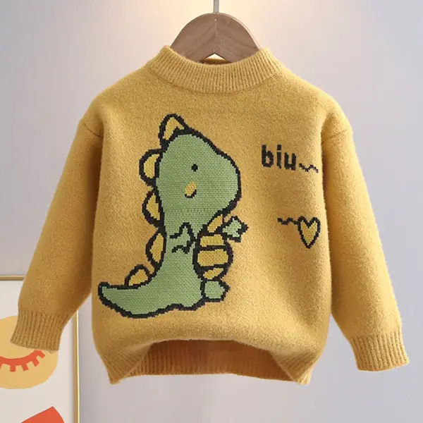 【18M-6Y】Boys Dinosaur Print Round Neck Long Sleeve Sweater - Popopieshop.com 