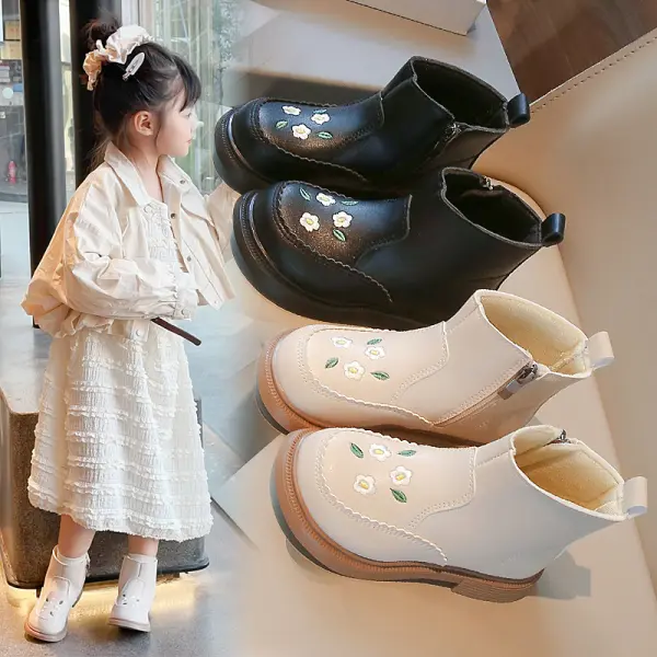 Girls Sweet Floral Embroidered Keep Warm Martin Boots - Popopieshop.com 