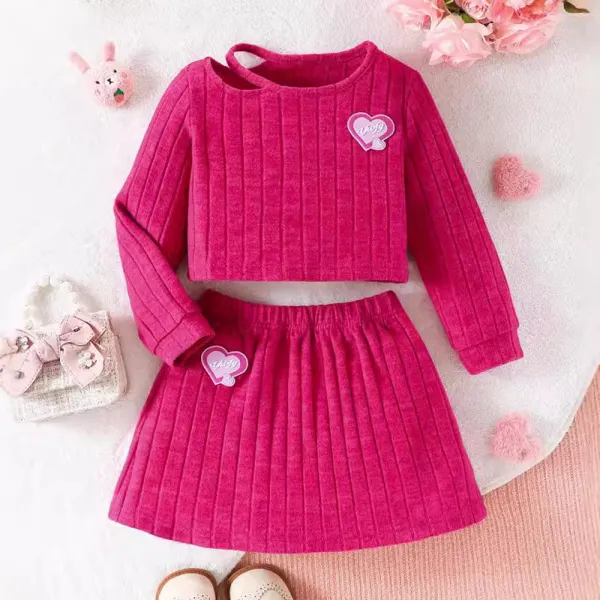 【3Y-7Y】2-piece Girls Sweet Rose Red Off-shoulder Long-sleeved Top And Skirt Suit - Popopieshop.com 