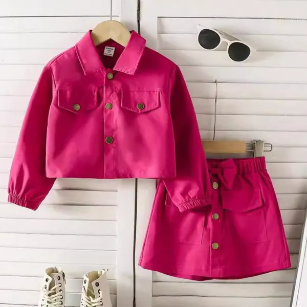 【3Y-7Y】2-piece Girls Fashion Rose Lapel Long Sleeve Jacket And Skirt Suit - Popopieshop.com 