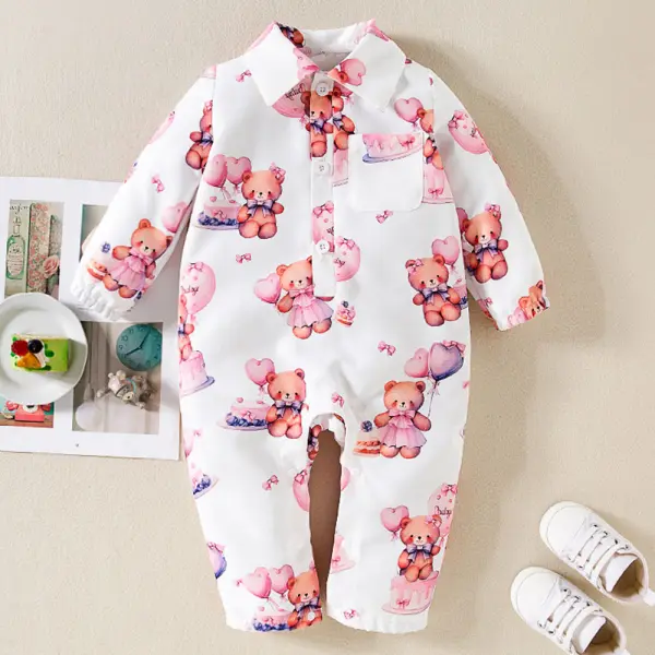 【6M-3Y】Baby Boy White Bear Print Long Sleeve Romper - Popopieshop.com 