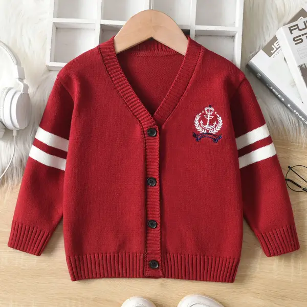 【18M-12Y】Boys Badge Embroidered Long Sleeve Sweater Cardigan - Popopieshop.com 