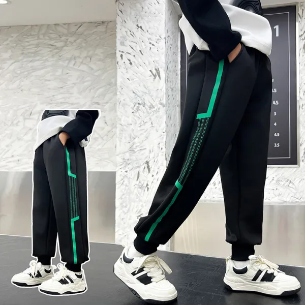 【4Y-15Y】Boys Casual Fashion Striped Printed Sweatpants Thin And Padded Fleece Pants - Popopieshop.com 