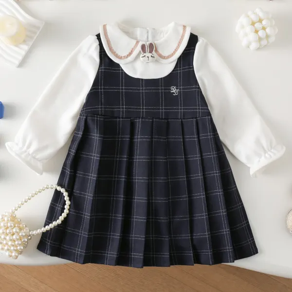 【18M-8Y】Girls Casual Fashion Fake Two Piece Plaid Dress - Popopieshop.com 