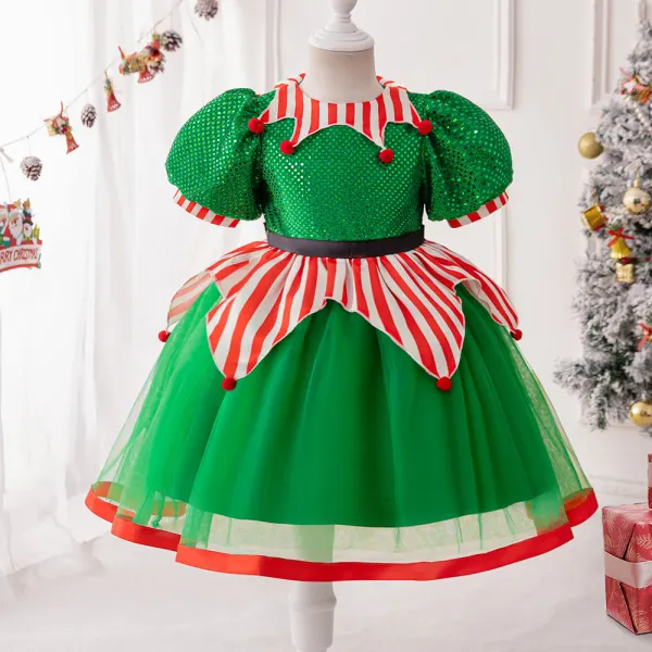 【3Y-8Y】Girls Fashion Christmas Character Style Puff Sleeve Mesh Princess Dress Only $54.99 - Popopieshop.com 