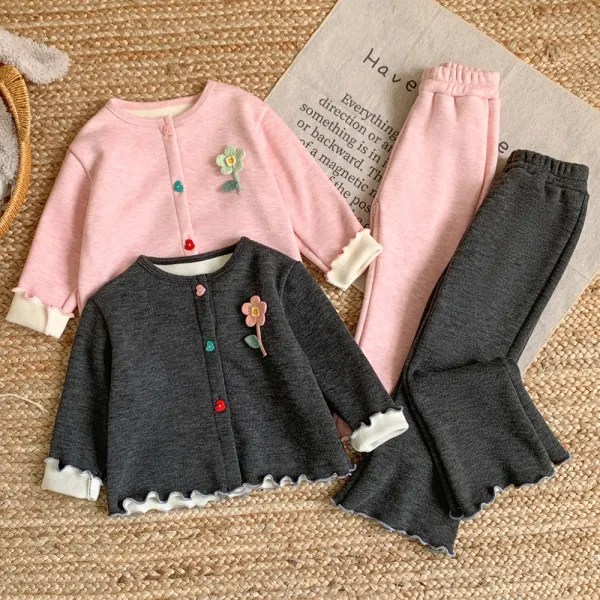 【12M-10Y】2-piece Girls Sweet Velvet Keep Warm Long-sleeved Top And Flare Pants Set - Popopieshop.com 
