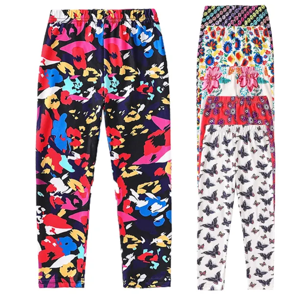 【2Y-8Y】Girls Fashion Floral Butterfly Print Leggings - Popopieshop.com 