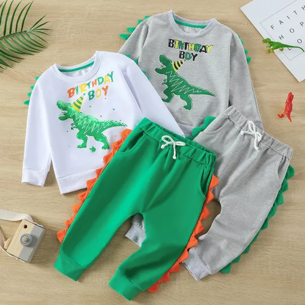【12M-5Y】2-piece Boys Casual Cotton Dinosaur Print Round Neck Sweatshirt And Pants Set - Popopieshop.com 