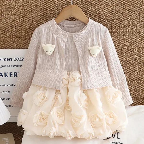 【12M-5Y】2-piece Girls Sweet Sleeveless Flower Bud Dress And Long Sleeve Jacket Set - Popopieshop.com 