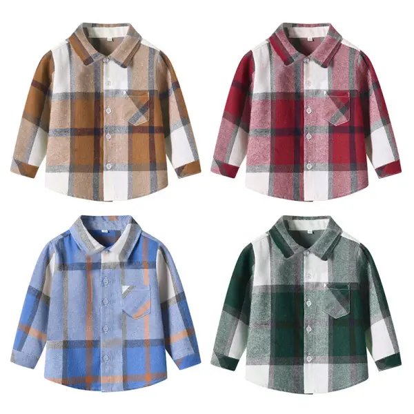 【9M-8Y】Boys Cotton Plaid Long Sleeve Shirt - Popopieshop.com 