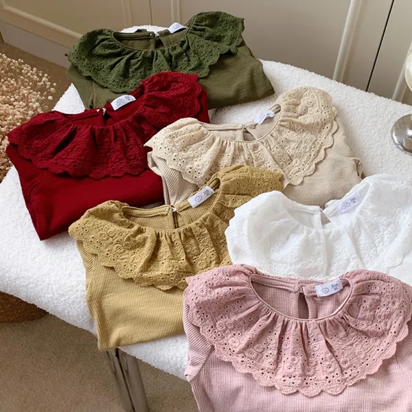 【18M-8Y】Girls Sweet Cotton Doll Collar Long Sleeve Multicolor T-shirt - Popopieshop.com 
