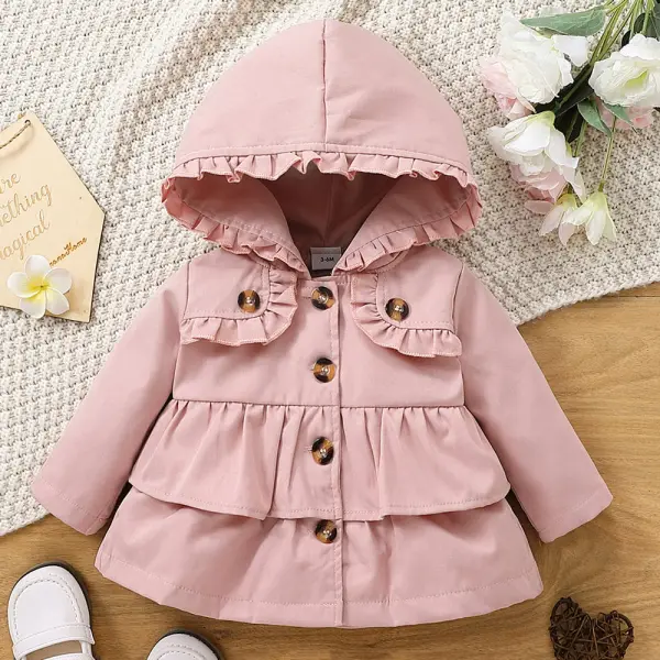 【3M-24M】Baby Girl Pink Ruffle Hooded Trench Coat - Popopieshop.com 